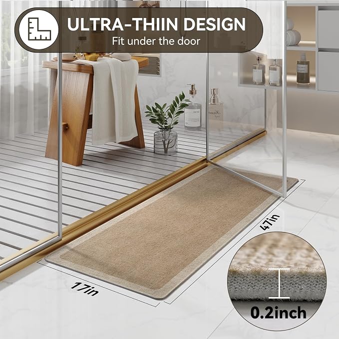 YDKGL Bathroom Runner Rug, Thin Bath Mat Bathroom Rugs Non Slip Washable, Rubber Backing Quick Dry for Floor, Tub and Shower, Brown Beige 17x47