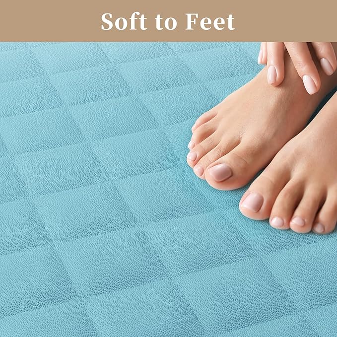 Yolife Bathtub Shower Mat Non Slip, Natural Rubber Bath Tub Floor Liner Mats with Strong Suction Cups for Inside Shower Bathroom, Machine Washable, Soft on Feet, 27.5 x 17 Inch, Blue