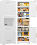 SISESOL 67" Tall Narrow Storage Cabinet with 2 Door and 7 Shelves,Slim Kitchen Pantry Cabinet,White Metal Bathroom Cabinets,Large Cupboard for Home,Kitchen,Laundry,Bathroom