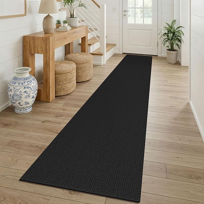 KOZYFLY Black 2x12 Runners Rugs for Hallway, Long Washable Runner Rug, Woven Non Slip Kitchen Runner, Braided Entryway Rug, Floor Carpet for Entry, Aisle, Hall, Black/Dark Grey