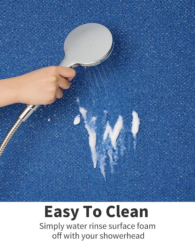 Non Slip Shower Mat, Comfortable Bath mat for Textured Surface,Quick Drying Easy Cleaning Shower Floor Mat for Wet Area,Without Suction Cups Blue 24 x 24
