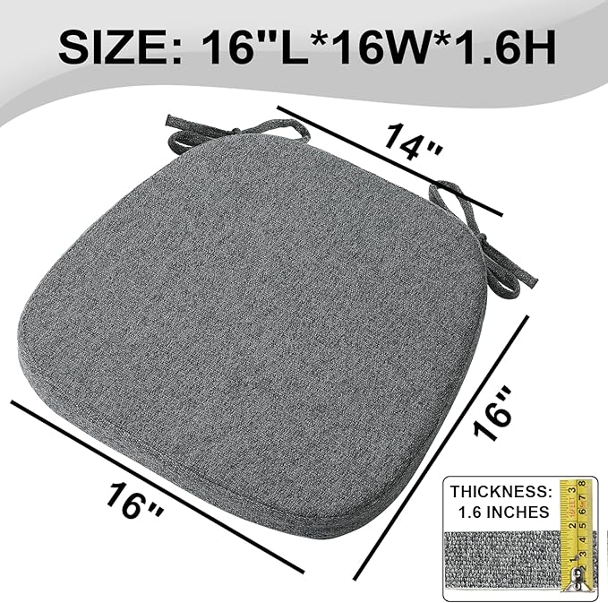SINOSSO 4 Pack Memory Foam Chair Cushions for Dining Chairs, Friendly Woven Fabric 16" U-Shape Comfortable Kitchen Chair Pads, Removable Slip Resistant Seat Cushions (Set of 4, Dark Grey)