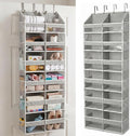 HOMELUX THEORY UPGRADED 6 Tiers Over The Door Organizer Hanging - 100D EXTRA THICK & 50lbs HUGE CAPACITY, 12 Side Mesh Pockets Over The Door Shoe Organizer, Hanging Closet Organizer (Light Gray, XL)