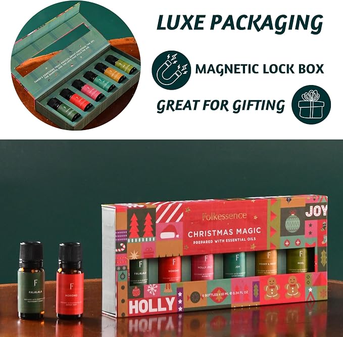 Folkulture Essential Oils Set for Diffuser | Set of 6 Cozy Aromatherapy Oils for Home | Peppermint, Candy, Apple Tart, Cranberry & Vanilla Fragrance Oils | Relaxation & Home Ambience | Sweet Treat