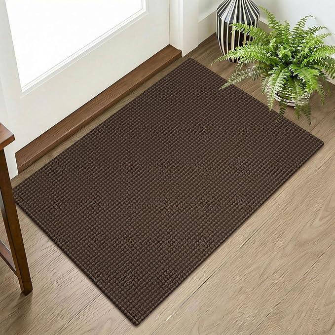KOZYFLY Indoor Door Mat 2x3 ft Small Area Rugs Washable Front Door Mat Non Slip Rubber Backed Entryway Rug Cotton Entrance Doormat for Front Porch Bathroom Kitchen Bedroom, Brown/Dark Brown