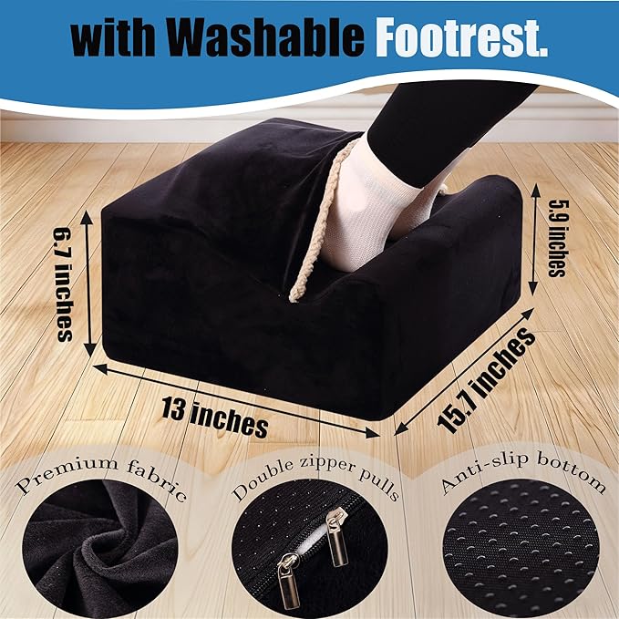 Foot Rest for Under Desk at Work, Office Footrest with Warm Feet Pocket,Ergonomic Under Desk Footrest with Washable Cover, Stool for Office Chair & Back &Pain Relief (Black+)