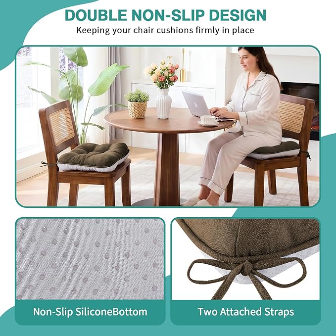 BETU Chair Cushions for Dining Chairs,3.5" Thick Kitchen Table Chair Pads with Ties,Non Slip Backing and Covers,Seat Cushion for Dining Room,Bar,Patio Chairs,18"X18"X3.5"