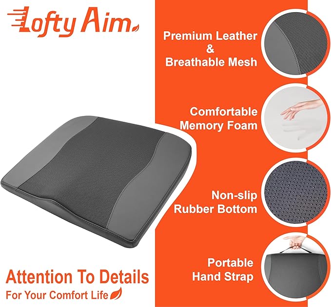 Lofty Aim Car Seat Cushion, Comfort Memory Foam Car Cushions for Driving - Sciatica & Lower Back Pain Relief, Driver Seat Pillow for Auto, Office Chair, Wheelchair - Obsidian Speck Black