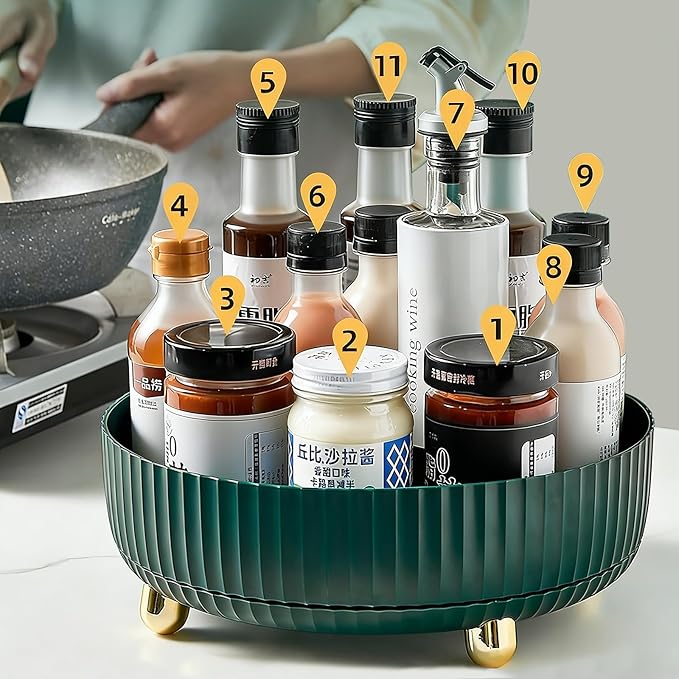 Anyoifax Makeup Perfume Organizer Tray 360 Degree Rotating Lazy Susan Skincare Lotion Organizer Spinning Cosmetics Storage for Dresser, Vanity, Bathroom Countertop, Large Teal Green