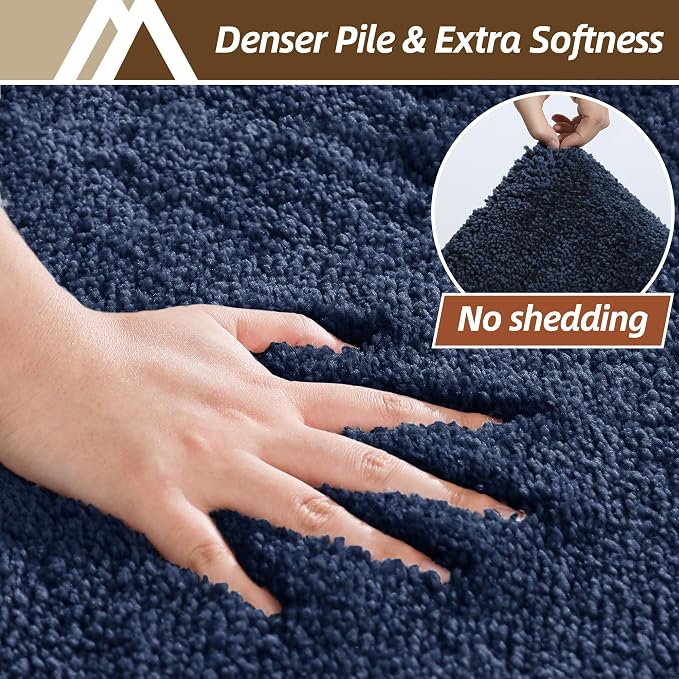 COSY HOMEER Toilet Rugs U-Shaped 24"x20",Soft Absorbent Bath Mat with Non-Slip TPR Backing, Machine Washable Shaggy Bath Rug for Toilet,Navy Blue