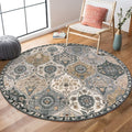 Lahome Moroccan Washable Round Rugs, Soft Vintage Round Rug 4ft, Distress Circle Carpet for Entryway Bathroom Bedroom, Non Slip Low Pile Stain Resistant Accent Rug Elise, Grey