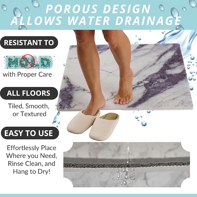 Square Shower Mat - Non Slip Shower Mats for Inside Shower - Extra Large 31x31 Shower Floor Mat Non Slip - Square Bath Mat for Shower - Secure Anti Slip Loofah Shower Bath Mat (31x31 Blue Grey)