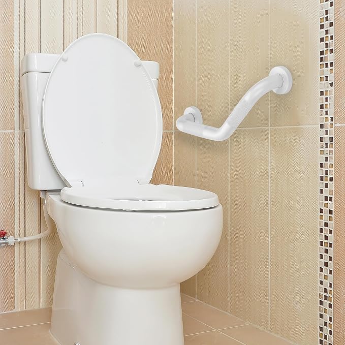 Grab Bars for Bathtubs and Showers- 1-1/4 x 16 Angled Shower Grab Bar for Seniors Knurled Stainless Steel Handicap Grab Bars for Wall (White, 2 Pack)