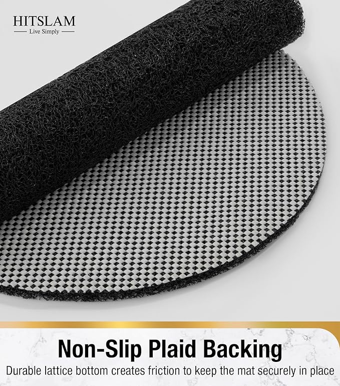 HITSLAM Oval Loofah Shower Mat Non Slip, 27x16 Inch Bath Mat for Textured Tub & Inside Shower Stall, No Suction Cups Quick Drying PVC Porous Floor Mat, Soft Foot Exfoliating Bathtub Mat, Black