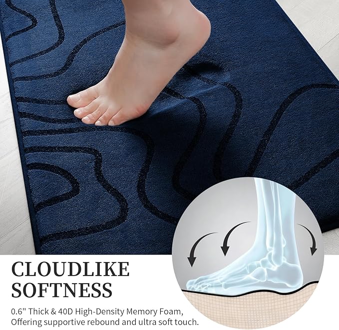 YIHOUSE Memory Foam Bathroom Rugs Sets 3 Piece - Extra Thick Ultra Soft Absorbent Bath Mat Set, Non-Slip Machine Washable Bath Rugs for Bathroom, Tub & Shower, Home Decor Accessories, Dark Blue