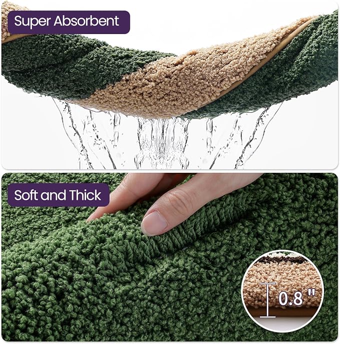 DEXI Bathroom Rugs 24x16, Absorbent Extra Soft Plush Microfiber Bath Mat for Bathroom, Non Slip Washable Bathmat Quick Dry for Shower Floor, Sink, Tub, Laundry Room, Beige and Green