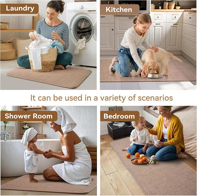 YDKGL Kitchen Rugs Mat Non Slip Washable, Linen-Look 0.3" Thick Soft Cushioned Absorbent Kitchen Mats for Floor, Mild Anti-Fatigue Runner Rug Sink Mat Laundry Standing Mats, Easy Clean, Brown 17"x30"