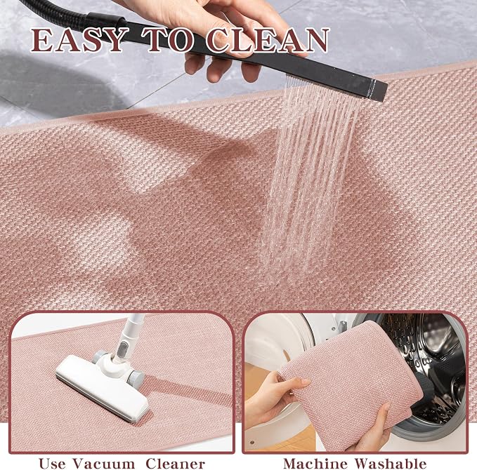 chakme Bathroom Rugs Mat 47x17, Ultra Thin Non Slip Bath Mat Runner Quick Dry Absorbent Bath Mat for Bathroom Floor, (Pink, 47"x17")