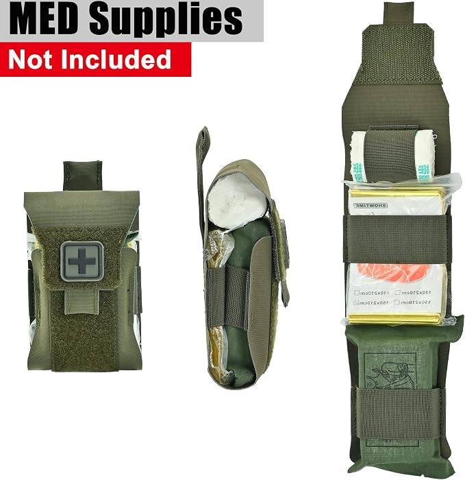Mini IFAK Pouch, Compact Empty First Aid Organizer with Elastic Loops and Pull Tab, Portable EDC Micro Trauma Pouch for Pocket Backpack and Outdoor Carry