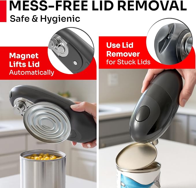 MUELLER HOME SmoothEdge Auto Electric Can Opener – Battery‑Operated One‑Touch w Magnet Lid Lifter, Smooth‑Edge Cut Technology – Portable Hands‑Free Automatic Can Opener for Seniors & Arthritis, Gray