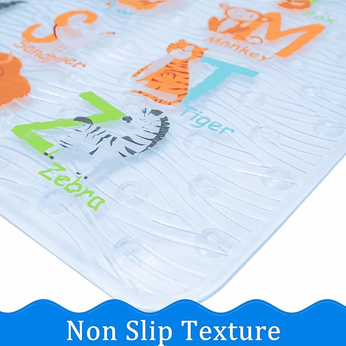 BEEHOMEE Bath Mats for Tub Kids,Baby Toddler - Large Cartoon Non-Slip Bathroom Bathtub Anti-Slip Shower Mats for Floor 35x15,Machine Washable XL Size Bathroom Mats (Alphabet)