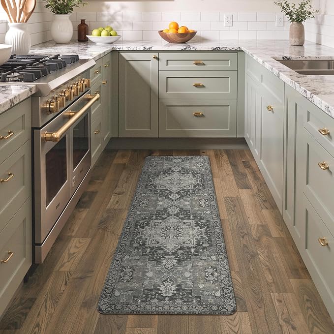 GENIMO Kitchen Mats for Floor, Washable Anti Fatigue Mat for Cushioned, 17.3"x59", Waterproof Kitchen Rugs, Non Slip Foam Comfort Standing Mat Rug for Home, Runner, Sink, Laundry, Dark Gray