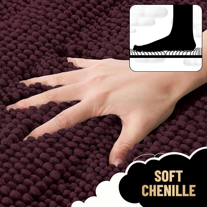 OLANLY Thick Bathroom Runner Rugs 44x24, Extra Absorbent Chenille Striped Bath Rugs, Rubber Backing, Machine Wash Dry, Long Bath Mats for Bathroom, Tub and Shower, Home Decor Accessories, Black Cherry