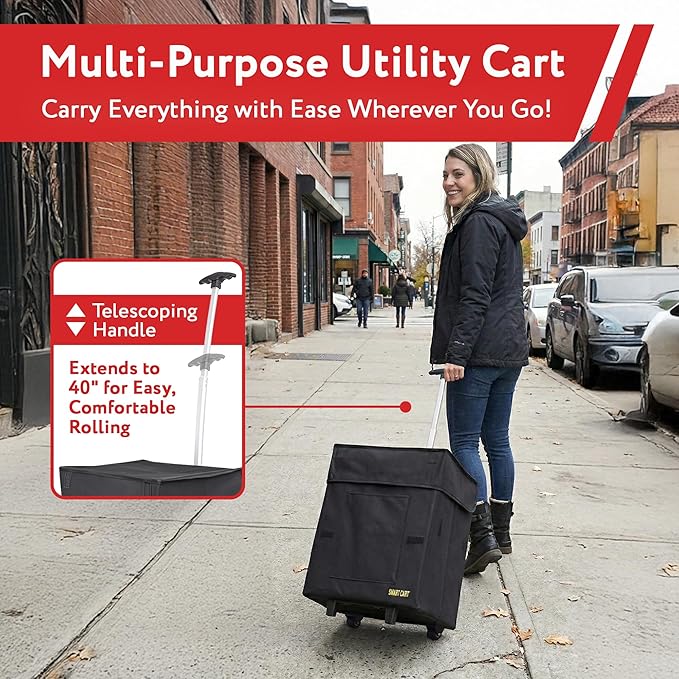 dbest products Bigger Smart Cart, Black Collapsible Rolling Utility Cart Basket Grocery Shopping Teacher Hobby Craft Art