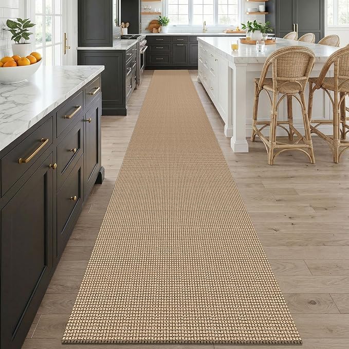 KOZYFLY Boho 2.5'x20' Runners Rugs for Hallway, Extra Long Washable Runner Rug, Woven Non Slip Kitchen Runner, Cotton Entryway Rug, Floor Carpet for Entry, Aisle, Hall, Orange Beige/Tan/Brown