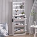 BORNOON Shoe Cabinet with 3 Flip Drawers & Coat Rack, Narrow Hidden Shoe Storage Cabinet, 2-in-1 Hall Tree Slim Freestanding Shoe Rack Organizer for Entryway, Hallway, and Living Room