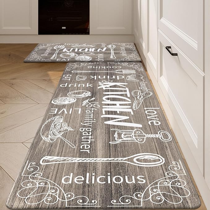 HEBE Kitchen Rugs Set of 2, Cushioned Anti Fatigue Kitchen Mats for Floor, Non Slip Waterproof Comfort Standing Desk Mat Carpet for Sink, Stove, Laundry Room