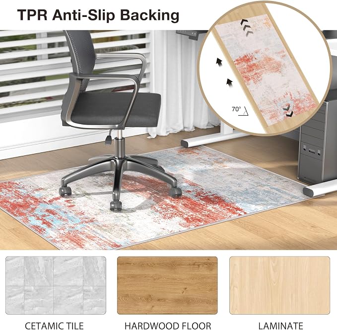 50"x60" Modern Abstract Office Chair Rug, Easy to Clean Computer Chair Rug, Under Desk Rugs for Home Office, Desk Rugs for Rolling Chairs, Floor Mat for Hardwood Floors, Desks Carpet for Tile Floor