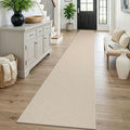 KOZYFLY Braided 2x16 Runners Rugs for Hallway, Extra Long Washable Runner Rug, Woven Non Slip Kitchen Runner, Cotton Entryway Rug, Floor Carpet for Entry, Aisle, Hall, Ivory/Camel/Brown