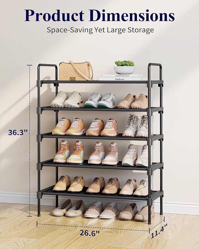 Kitsure Shoe Rack for Closet, Shoe Organizer for Front Door Entrance, Stackable Shoe Shelf, Detachable Closet Organizers and Storage, 26.6" Wide - 5 Tiers, White