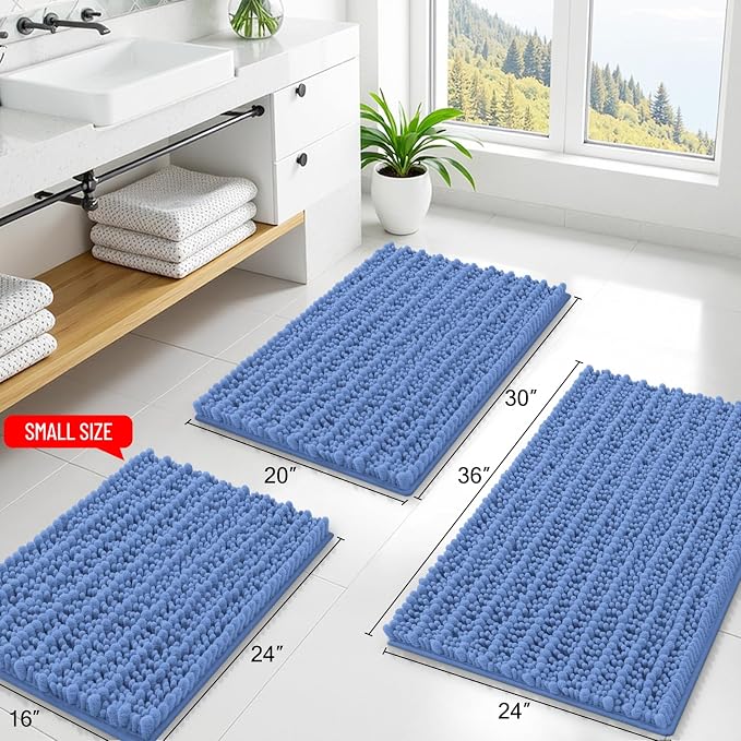 Smiry Bathroom Rugs Mat 24x16, Extra Soft Absorbent Chenille Bath Rugs, Non Slip Rubber Backing Machine Washable Quick Dry Bath Mats for Bathroom Floor, Tub, Shower, Home Accessories, Cornflower Blue