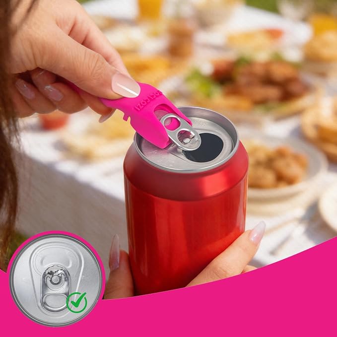 Soda Can Tab Opener Tools 3PCS – 3D Printed Rotates to Cover Can Top, Pop Top Opener with Silicone Straw Hole, for Beach Outdoor & Lipstick Lovers