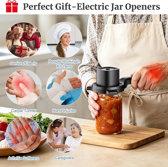 Rechargeable Electric Jar Opener, 2-in-1 Jar Opener Electric And Bottle, With Power-Clamp Technology, Easy Opening Opener For Weak Hands & Seniors & Arthritis, Includes Free Rubber Gripper Pad