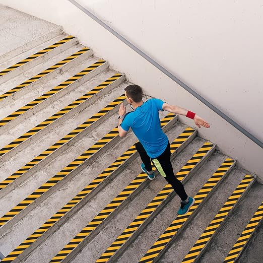 Anti Slip Tape Black Yellow 6Inch x 30FT Non Skid Tape, Best Grip Non Slip Strips Tape High Traction Friction Abrasive Adhesive for Stairs Step Indoor Outdoor