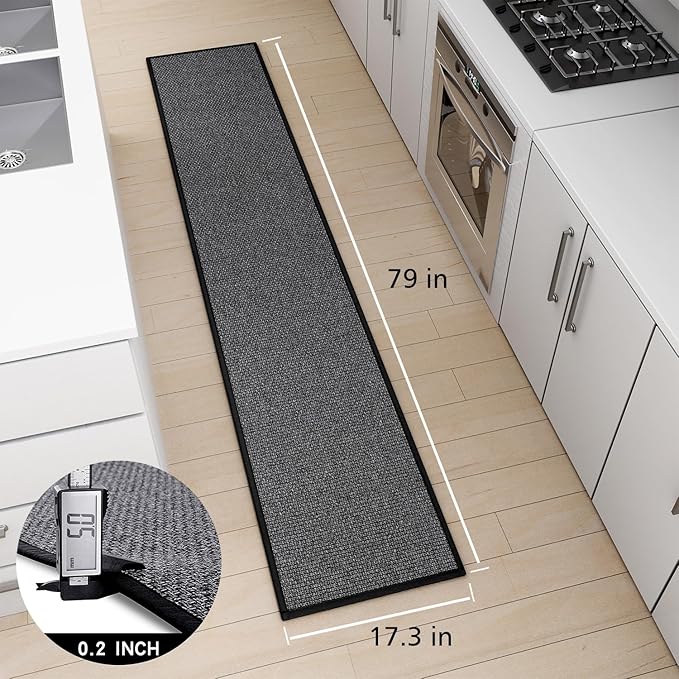 SUMLANS Kitchen Mat 1 PCS, Cushioned Non Slip Rugs for Kitchen Floor, Absorbent Runner Comfort Standing Mats Washable for Kitchen, Office, Home (Black, 17.3"x79")
