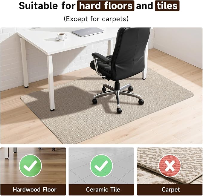 Chair mat for Hard Floors & Tiles, Under Desk Mats, 55 x 35 inches Floor Wood for Office & Home (Light Camel)
