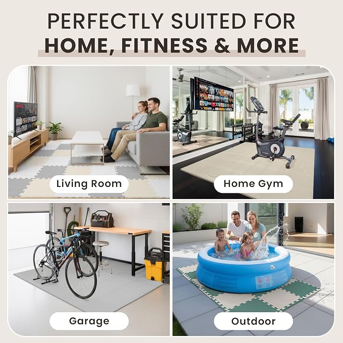 bemaxx Gym Mats Set - 18 pcs EVA Interlocking Foam Floor Tiles (12.6"x12.6"x0.4") 18sqft Protective Gym Flooring Sports Home Workout Exercise Mats Puzzle Garage Fitness Play-Room Pool Treadmill Bike