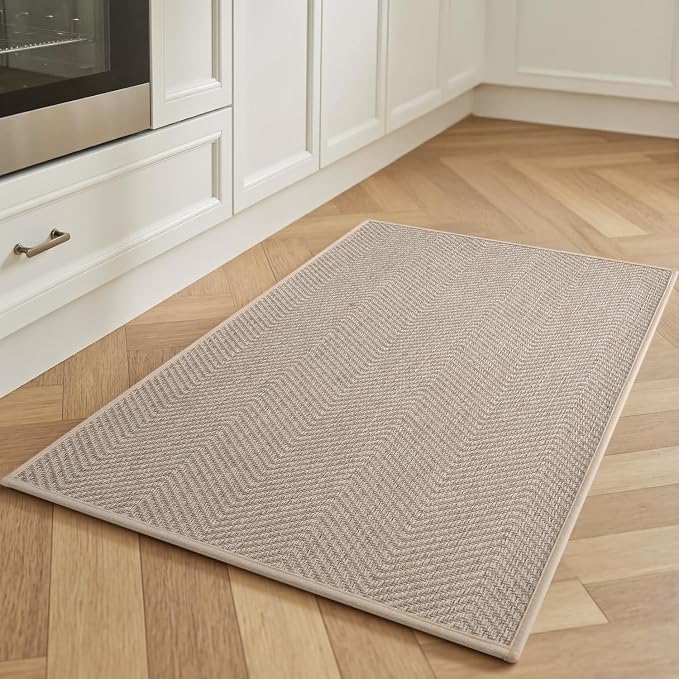 AMOAMI Kitchen Mats for Floor, Non Slip Washable Kitchen Rugs Absorbent Quick Dry and Easy to Clean,Rugs for Kitchen in Front of Sink, 20“*32”, Beige