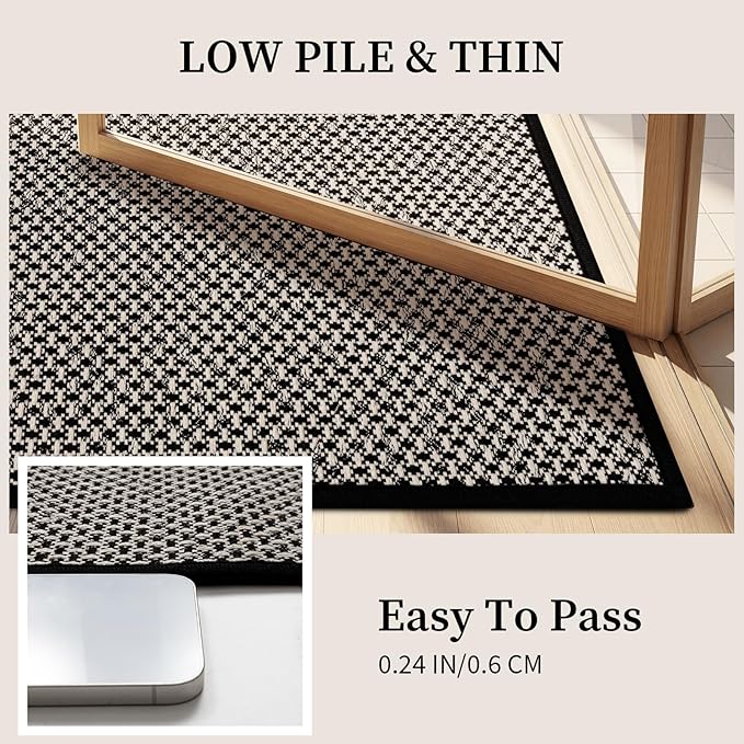 YIHOUSE Thin Bath Mat Black Bathroom Rugs Sets 2 Pieces, Non Slip Absorbent Mats Quick Dry, Woven Rugs Washable, Tapetes para Baño for Bathroom Toliet,Bathtub(17"x24"+17"x47")