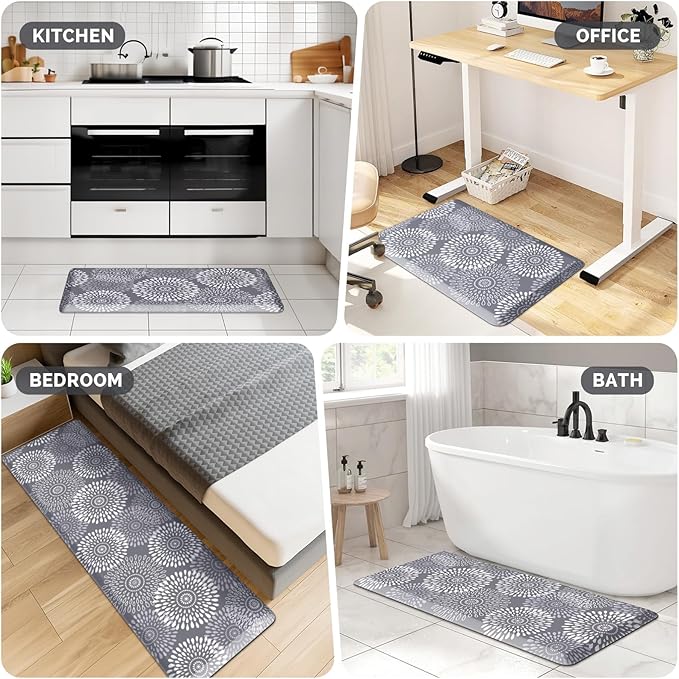 LuxStep Kitchen Mat Waterproof Kitchen Rugs for Floor Cushioned Anti-Fatigue Mat Non-Slip Standing Desk Mat Comfort Floor Mats for House Sink Office 17.3" x 39" Grey