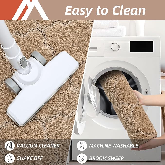 COSY HOMEER Soft Kitchen Rugs [2 PCS] for in Front of Sink Super Absorbent Kitchen Floor Mats and Mats 20x30 Inch/20X48 Non-Skid Kitchen Mat Standing Mat Washable,Polyester,Beige