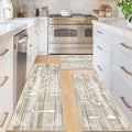 Vaukki Boho Kitchen Rug Sets 3 Pieces, Washable Kitchen Mats for Floor, Non Slip Soft Kitchen Area Rug Floor Mat for Kitchen, Laundry Room and Hallway (Light Brown, 20''x32''+20''x47''+20''x59'')