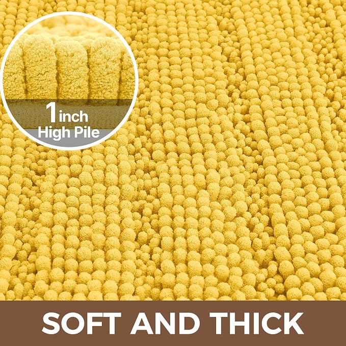 Bcoimo Large Bathroom Rug, Chenille Bath Mat with High Low Pile Design, Soft Absorbent Non Slip Bath Rug, Machine Washable Quick Dry Mat for Shower, Tub, Sink and Vanity