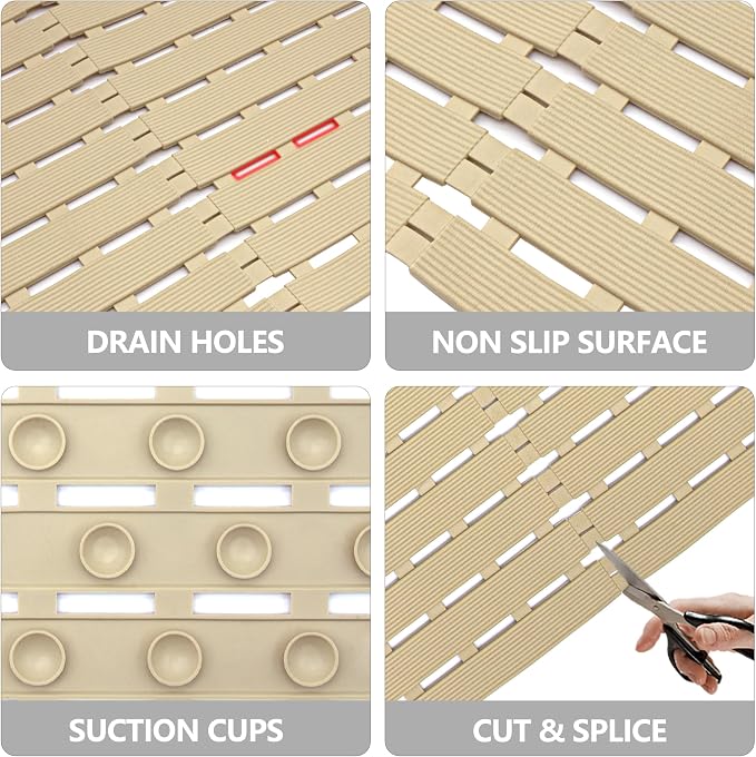 MBOSS Bathtub Mat Non Slip,Super Soft Bath Mat for Tub 24 X 24 Inch,Shower Mat with Suction Cups and Drain Holes,Non Slip Bathtub Mat for Elderly Bathroom