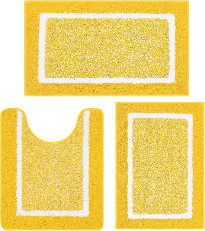 Pauwer Bathroom Rugs Sets 3 Piece Bathroom Shower Rugs with U-Shaped Contour Toilet Mat Absorbent Microfiber Plush Bath Mats Non Slip Bath Rugs Machine Washable Shaggy Bath Floor Mats