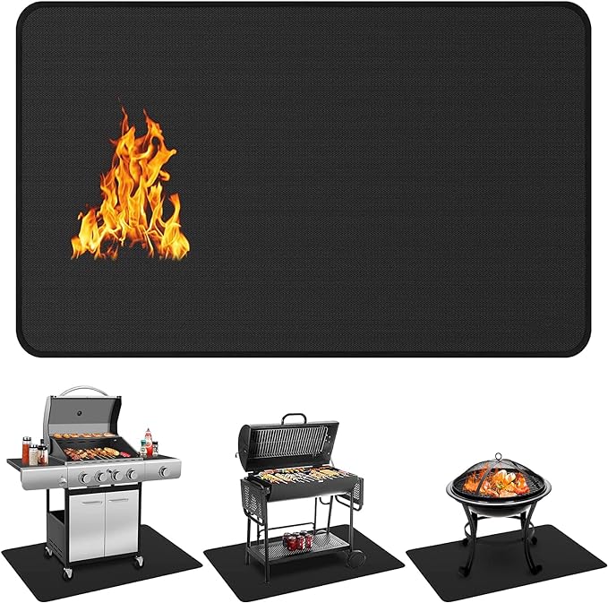 Protebox 60 x 40 inch Under Grill Mats for Outdoor Grill, Double-Sided Fireproof Deck and Patio Protector Mat, Waterproof Oil-Proof BBQ Floor Pad Indoor Fire Pit Fireplace Mat